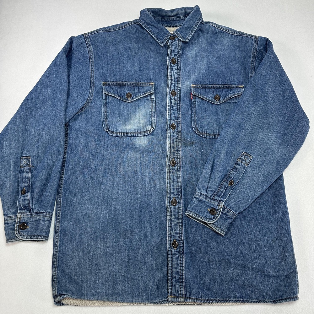 Levi's Shacket Mens Medium Blue Denim Sherpa Lined Button Front Trucker Workwear